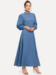 Mock Neck Pearl Embellished Open Back Maxi Dress