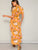 Flower Print Frilled Cuff Wrap Split Maxi Dress