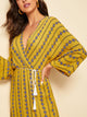 Print Plunging Neck Tie Front Maxi Dress