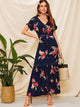 Lace Insert Ruffle Hem Floral Maxi Shirt Dress