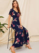 Lace Insert Ruffle Hem Floral Maxi Shirt Dress