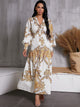 Damask Print Bishop Sleeve Maxi Shirt Dress
