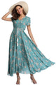 Women Flower Print Casual Split Maxi