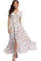 Women Flower Print Casual Split Maxi