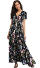 Women Flower Print Casual Split Maxi