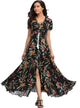 Women Flower Print Casual Split Maxi