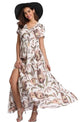Women Flower Print Casual Split Maxi