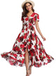 Women Flower Print Casual Split Maxi