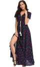 Women Flower Print Casual Split Maxi