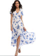 Women Flower Print Casual Split Maxi