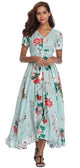 Women Flower Print Casual Split Maxi