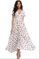 Women Flower Print Casual Split Maxi