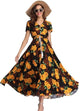Women Flower Print Casual Split Maxi