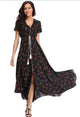 Women Flower Print Casual Split Maxi