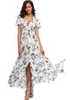 Women Flower Print Casual Split Maxi