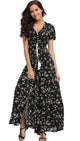 Women Flower Print Casual Split Maxi