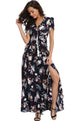 Women Flower Print Casual Split Maxi