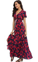 Women Flower Print Casual Split Maxi