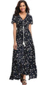 Women Flower Print Casual Split Maxi