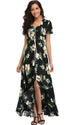 Women Flower Print Casual Split Maxi
