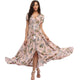 Women Flower Print Casual Split Maxi