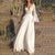 V Neck White Party Hollow Boho Lace Maxi Dress