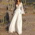 V Neck White Party Hollow Boho Lace Maxi Dress